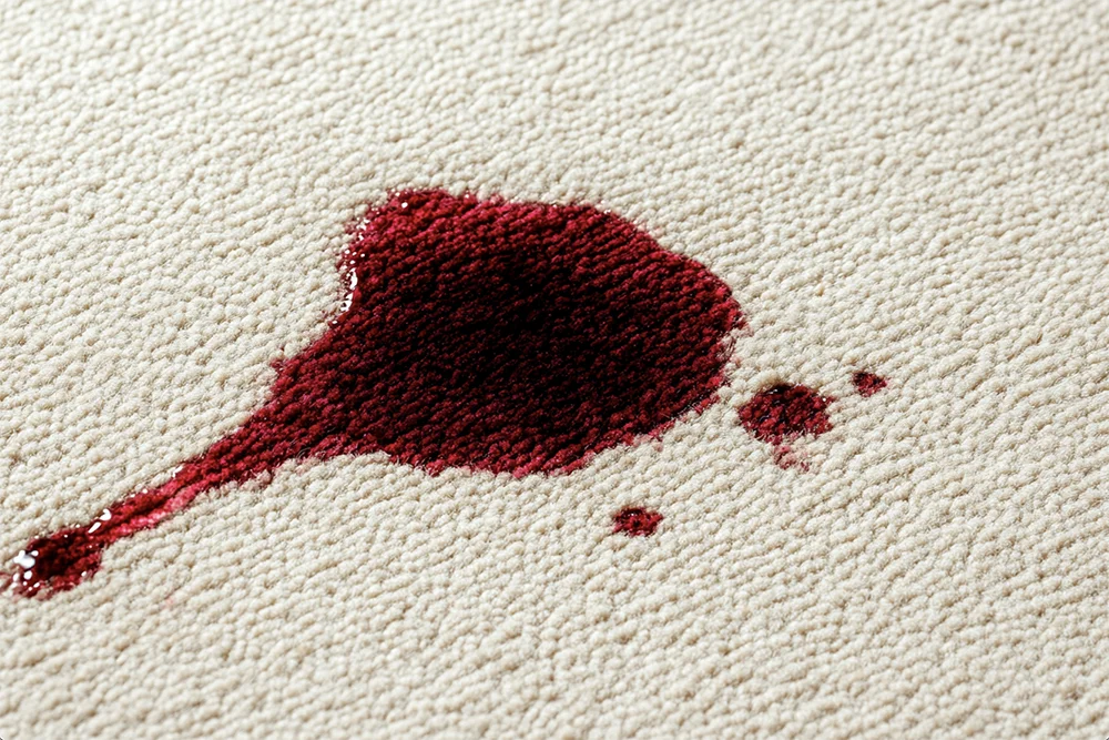 Red wine stain on beige carpet